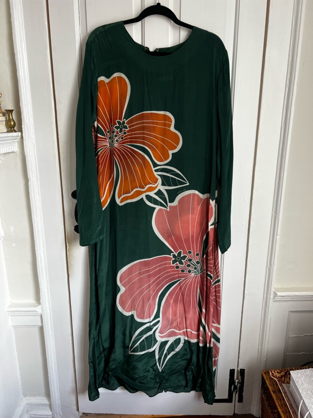 FARM Rio Green Long Sleeve Maxi Dress with Orange & Pink Floral Print